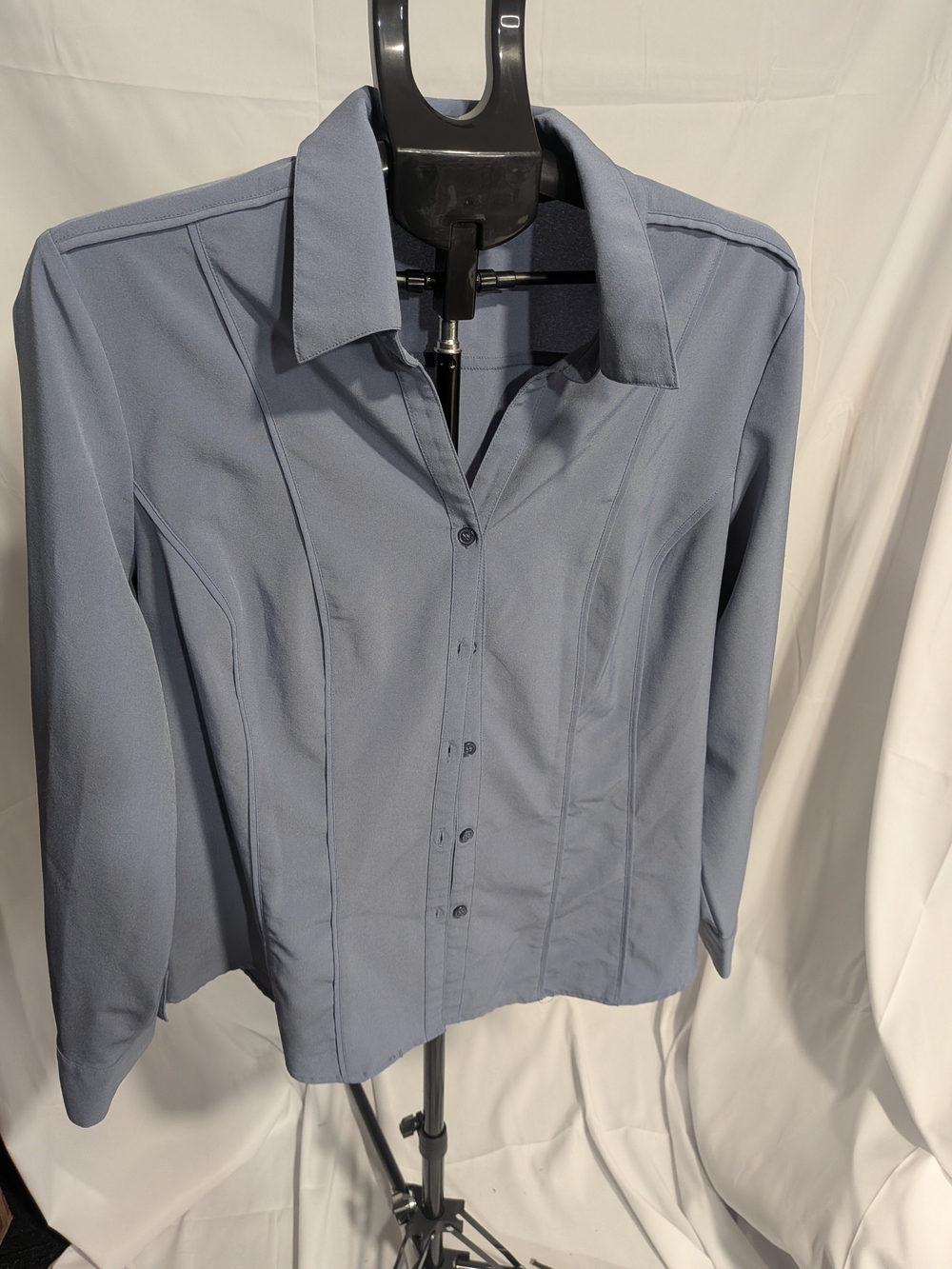 Roz & Ali Steel-Blue Tailored Button-Up Shirt